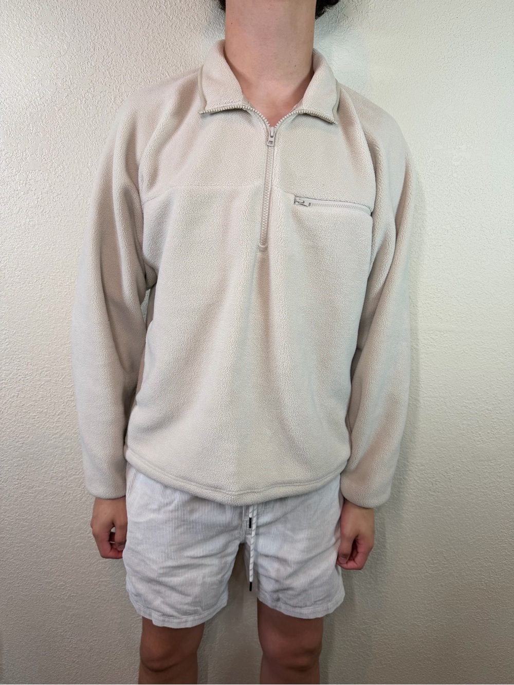 Uniqlo Men's Cream Half-Zip Fleece Pullover Sweater Sz medium